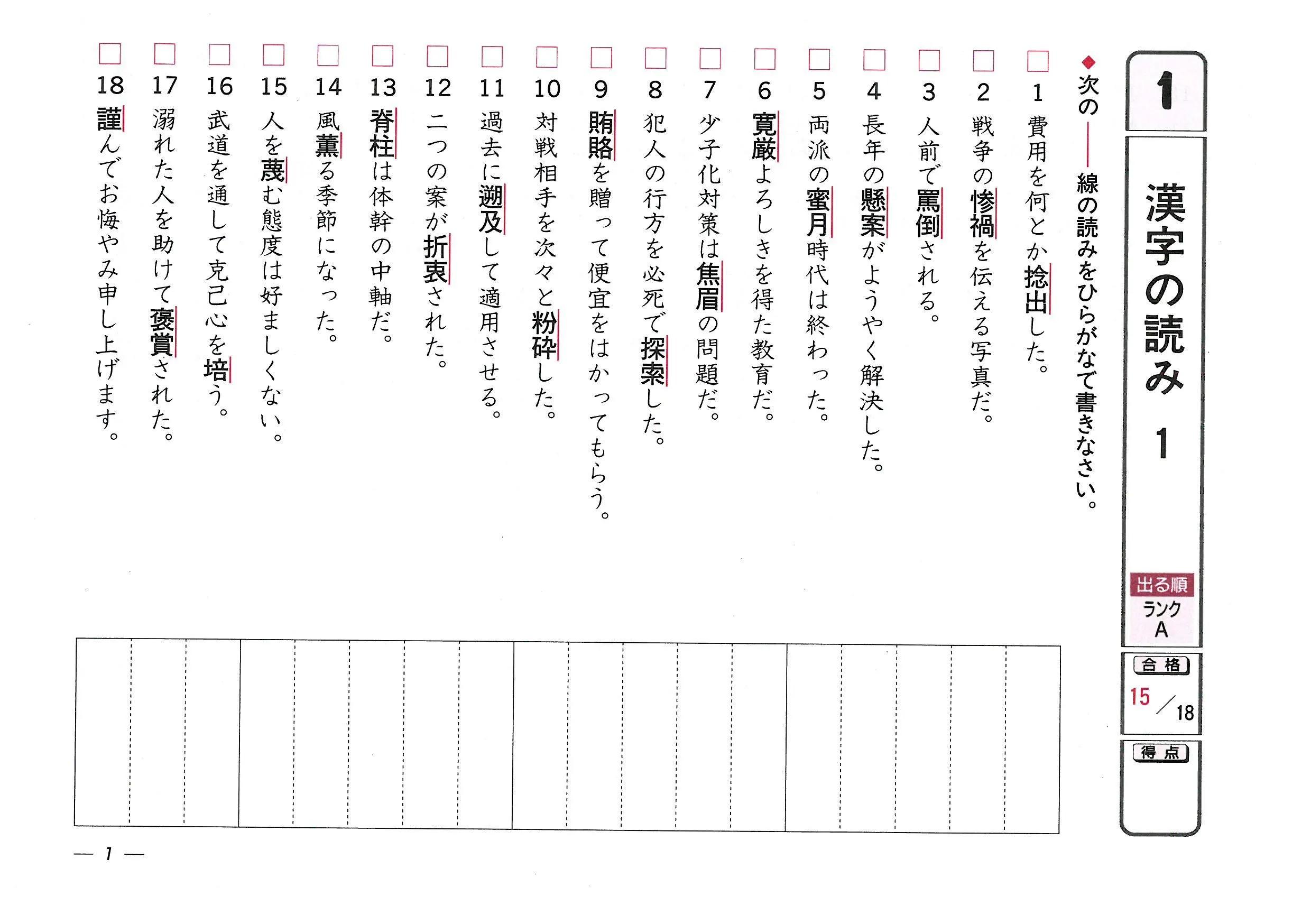 漢字検定５分間対策ドリル２級